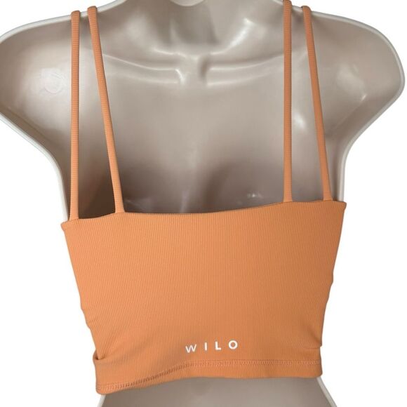Wilo The Label Orange Ribbed Longline Cami Strap Athletic Sports Bra Tank Top - Picture 3 of 5